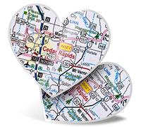 2 x Heart Stickers 7.5 cm - Cedar Rapids Iowa America USA Travel Map 44547