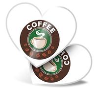 2 x Heart Stickers 7.5 cm - Coffee Beans Stamp Cafe Shop Fun Decals for Laptops,Tablets,Luggage,Scrap Booking,Fridges, #5573