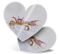 2 x Heart Stickers 7.5 cm - Crab On The Beach Fun Decals for Laptops,Tablets,Luggage,Scrap Booking,Fridges, #14311