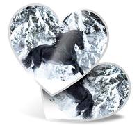 2 x Heart Stickers 7.5 cm - Friesian Stallion Black Horse Equine Fun Decals for Laptops,Tablets,Luggage,Scrap Booking,Fridges, #16228