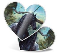 2 x Heart Stickers 7.5 cm - Friesian Stallion Black Horse Equine Fun Decals for Laptops,Tablets,Luggage,Scrap Booking,Fridges, #16227