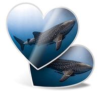 2 x Heart Stickers 7.5 cm - Giant Whale Shark Ocean Nature Wild Fun Decals for Laptops,Tablets,Luggage,Scrap Booking,Fridges, #45148