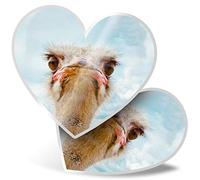 2 x Heart Stickers 7.5 cm - Grumpy Ostrich Bird Fun Decals for Laptops,Tablets,Luggage,Scrap Booking,Fridges, #8957
