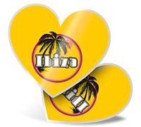 2 x Heart Stickers 7.5 cm - Ibiza Sunset Travel Holiday Stamp Fun Decals for Laptops,Tablets,Luggage,Scrap Booking,Fridges, #7120