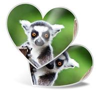 2 x Heart Stickers 7.5 cm - Lemur Wild Animal Nature Wildlife Fun Decals for Laptops,Tablets,Luggage,Scrap Booking,Fridges, #45537