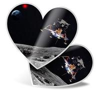 2 x Heart Stickers 7.5 cm - Moon Landing Space Mission Craft Fun Decals for Laptops,Tablets,Luggage,Scrap Booking,Fridges, #45782