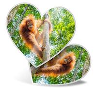 2 x Heart Stickers 7.5 cm - Orangutan in Jungle Indonesia Fun Decals for Laptops,Tablets,Luggage,Scrap Booking,Fridges, #3539
