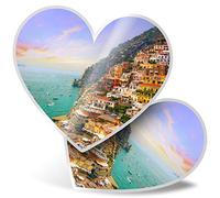 2 x Heart Stickers 7.5 cm - Positano Amalfi Italy Travel Fun Decals for Laptops,Tablets,Luggage,Scrap Booking,Fridges, #3579
