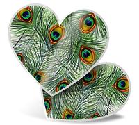 2 x Heart Stickers 7.5 cm - Pretty Peacock Feather Bird Fun Decals for Laptops,Tablets,Luggage,Scrap Booking,Fridges, #13098