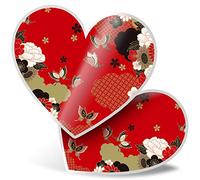 2 x Heart Stickers 7.5 cm - Red Japanese Art Flowers Fun Fun Decals for Laptops,Tablets,Luggage,Scrap Booking,Fridges, #2664