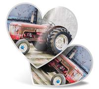2 x Heart Stickers 7.5 cm - Red Vintage Tractor Farming Agriculture Laptop Tablet Luggage Scrapbook #24101
