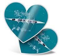 2 x Heart Stickers 7.5 cm - Rowing Boat Row Sailing Fun Fun Decals for Laptops,Tablets,Luggage,Scrap Booking,Fridges, #2074