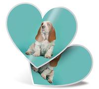 2 x Heart Stickers 7.5 cm - Tan & White Basset Hound Puppy Fun Decals for Laptops,Tablets,Luggage,Scrap Booking,Fridges, #21432