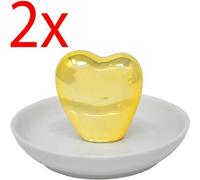 2 X Heart Trinket Dish Gold Rings Necklace Plate Ceramic Storage Gift
