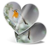 2 x Heart Vinyl Stickers 7.5 cm - Cute Winter Red Robin Bird Garden 24115