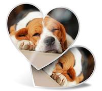 2 x Heart Vinyl Stickers 7.5 cm - Sleeping Beagle Dog Puppy Cute 15506