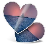 2 x Heart Vinyl Stickers 7.5 cm - Submarine Boat Sea Sunset Battle War 24269