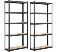 2 x Heavy-Duty Black Adjustable 5-Tier Boltless Garage Shelves - 150cm x 70cm x 30cm, Industrial Storage Racking