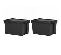 2 x Heavy Duty Black Storage Containers with Lids Recycled Plastic Stackable Box