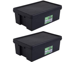 2 x Heavy Duty Black Storage Containers with Lids Recycled Plastic Stackable Box