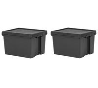 Wham Bam Upcycled Heavy Duty Black 45L Medium Plastic Stackable Storage Box With Lid