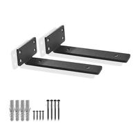 2 x Heavy Duty Scaffold Floating Shelf T Bracket Industrial Wall Support Black (Black 2 Pack, 20cm)