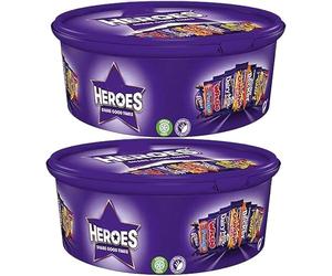2 x Heroes Chocolate Tub 475g | Assorted Individually Wrapped Mini Chocolate Bars | Sharing Chocolate Tub | Chocolate Gift for Family & Christmas Celebrations