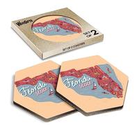 2 x Hexagon Coasters - Florida Map America USA Travel States Cork Backed MDF Glossy Tea Coffee Accessory #58798