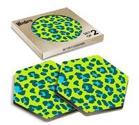 2 x Hexagon Coasters - Lime Green Leopard Spot Animal Print Cork Backed MDF Glossy Tea Coffee Accessory #53034