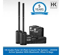 2 x HK Audio Polar 10 Portable Column PA System 2000W Active Bluetooth With Bags