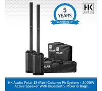 2 x HK Audio Polar 12 Portable Column PA System 2000W Active Bluetooth With Bags
