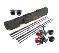 2 x Hunter Pro 12 ft Carbon Surf Beach Caster Rods and VORTECH 8000 Reels: Complete Sea Fishing Twin Set with Padded 1.3 m Holdall