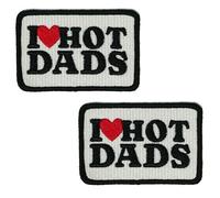2 X I Love Hot Dads Iron-On Patch - Funny Embroidered Applique Badge (7 x 5cm) - Humorous DIY Patch for Jackets, Bags, Denim, Costumes & Gifts
