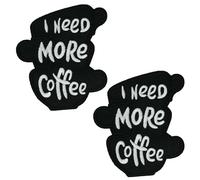 2 X I Need More Coffee Patch - Funny Embroidered Iron-On Badge in Stacked Coffee Cup Design for Jackets, Bags & Barista Gifts (9 x 6cm)