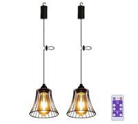 2 x Industrial Pendant Lamp with Battery Remote Control Battery Pendant Light Ceiling Lamp without Electricity Battery Operated Outdoor Lighting Outdoor Lanterns for Garden Balcony Hallway Decoration