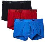2(X)IST Men's Cotton Stretch No Show Trunk 3-Pack, Scotts Red/Black/Skydiver, S