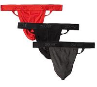 2(X)IST Men's Essential Cotton 3 Pack Y-Back Thong, Black/Charcoal Heather/Poppy Red, SM