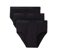 2(X)IST Mens Essential Cotton Fly Front Brief 3-Pack, Black/Grey/Charcoal Heather, Large