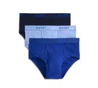 2(X)IST mens Essential Cotton Fly Front Brief 3-pack, Navy/Cobalt/Porcelain, Large