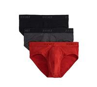 2(X)IST mens Essential Cotton No Show Brief 3-pack, Black/Charcoal Heather/Poppy Red, XL