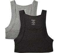 2(X)IST Men's Essential Cotton Square Cut Tank 2-pack Base Layer Top, Charcoal Heather/Grey Heather, L UK