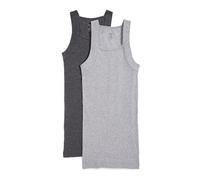 2(X)IST Men's Essential Cotton Square Cut Tank 2-pack Base Layer Top, Charcoal Heather/Grey Heather, M UK