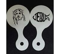 2 x Jesus coffee/cappuccino stencils reusable many times present gift fundraising cafe Christian Easter (2 designs)