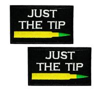 2 X “Just The Tip” Bullet Patch - 7.8 x 5cm Yellow & Green Rifle Round Embroidered Iron-On Badge for Jackets, Vests, Bags, Tactical Gear, Bikers, Military Humour & Patch Collectors