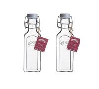 2 x Kilner Clip Top Preserve Bottle Clear Glass Square Shape Grey Lid 0.3L 300ml