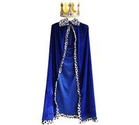 2 x King Coat Queen Coat Cape and Crown King Queen Costume for Adults Halloween Theme Party Cosplay Carnival (Blue, 120 cm / 47 inches)