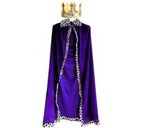 2 x King Coat Queen Coat Cape and Crown King Queen Costume for Adults Halloween Theme Party Cosplay Carnival (Purple, 120 cm / 47 inches)