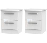 2 X Knightsbridge White 2 Drawer Bedside Cabinet (Pair)
