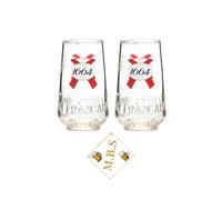 2 X Kronenbourg 1664 Half Pint Glass with Midlands Bar Suppliers Thin Bar Coaster, Premium Beer Glassware Set
