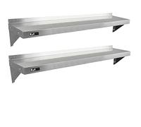 2 x KuKoo Commercial Stainless Steel Kitchen Wall Shelf Catering Corrosion Resistant & Free Microfiber Cloths 1500mm x 300mm